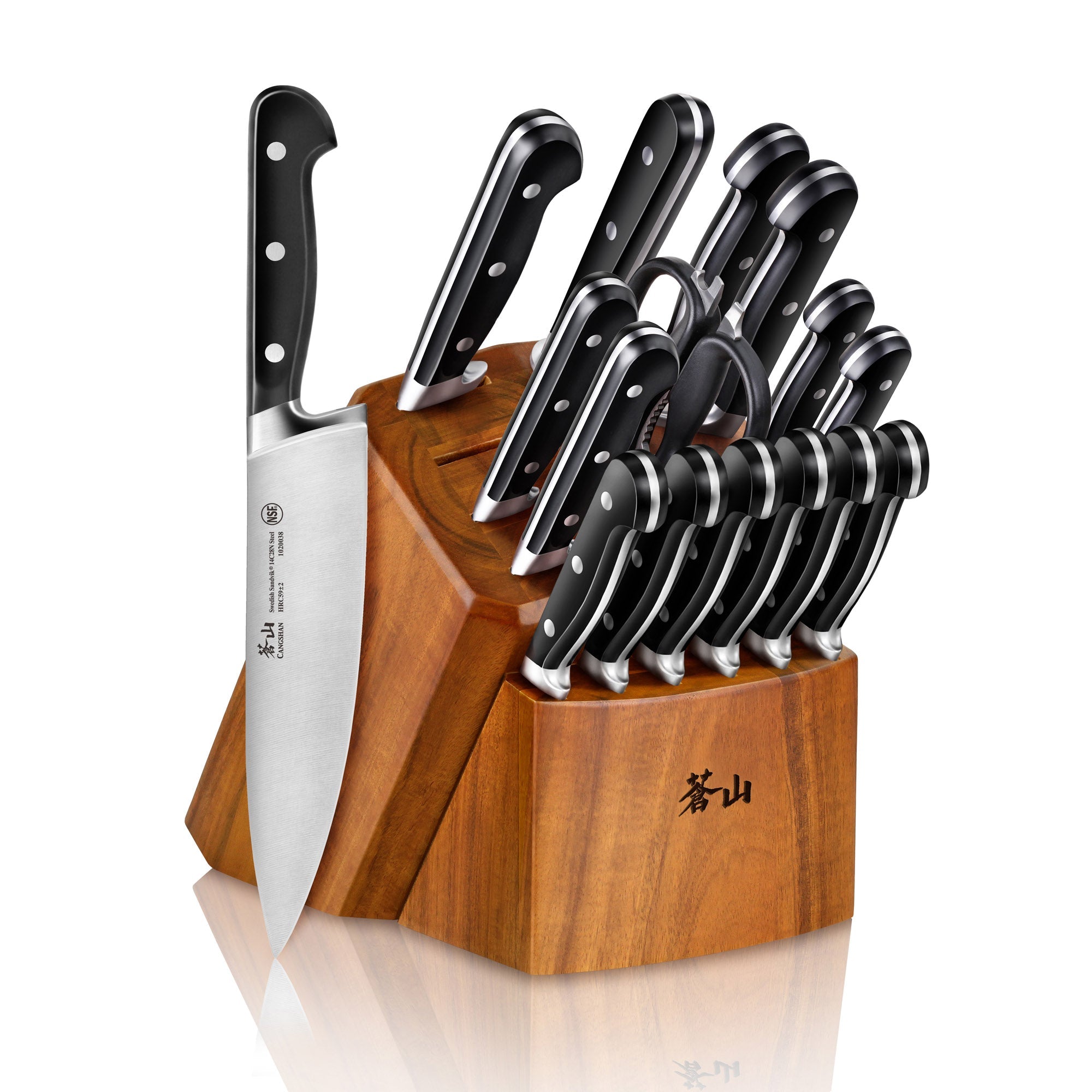 TV2 Series 17-Piece Knife Block Set, Forged Swedish 14C28N Steel, Acacia Block, 1023053