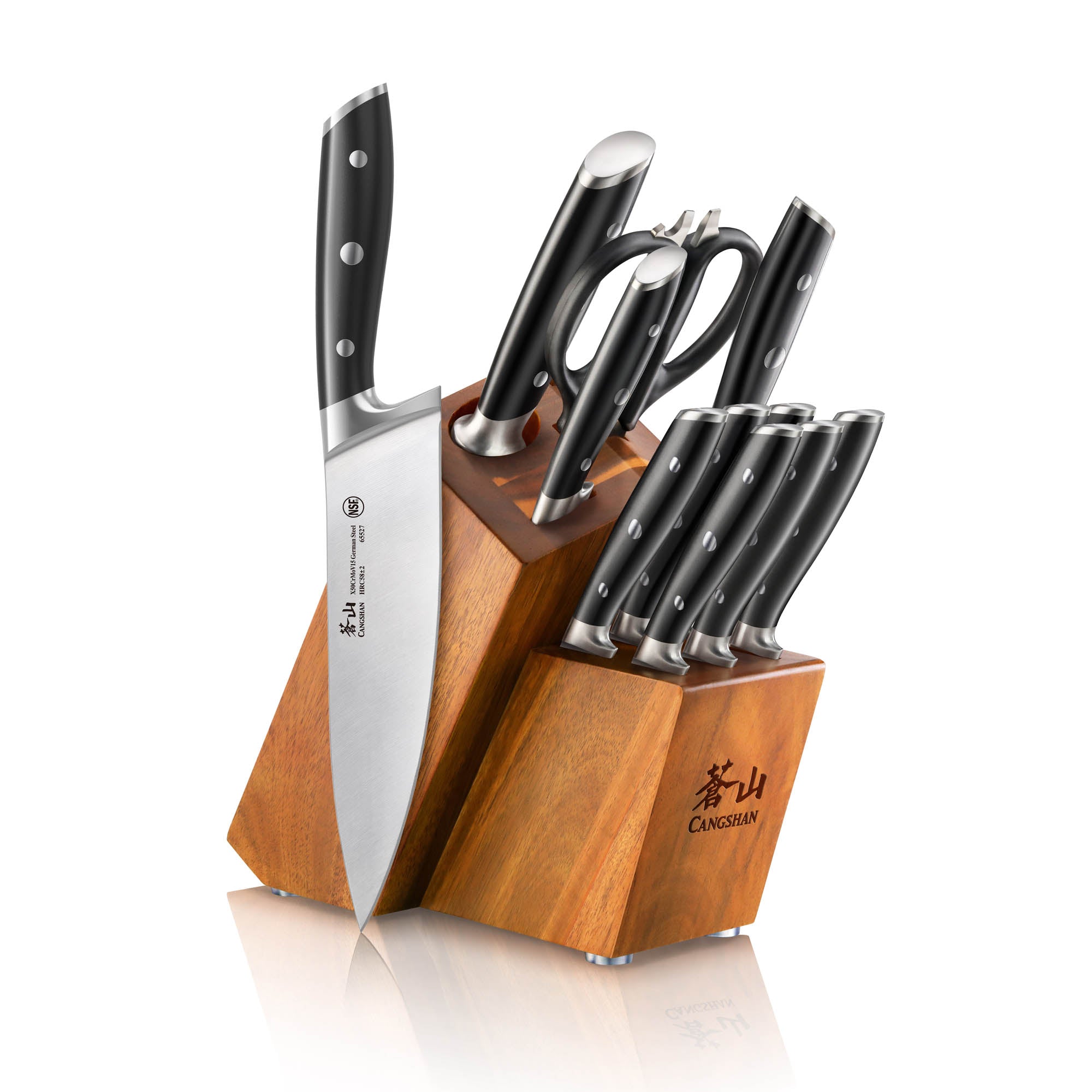 ALPS Series 12-Piece Knife Block Set, Forged German Steel, Acacia Block