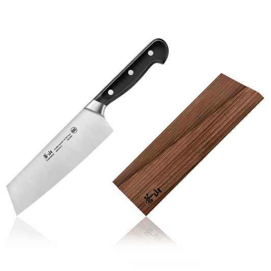 TV2 Series 7-Inch Nakiri Knife with Wood Sheath, Forged Swedish 14C28N Steel, 1022902