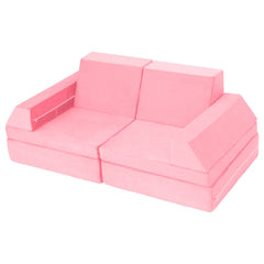 10-Piece Modular Convertible Kids Play Couch Sofa Set with Removable Velvet Covers (Pink)