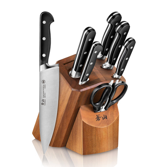 TV2 Series 8-Piece Knife Block Set, Forged Swedish 14C28N Steel, Acacia Block, 1023039