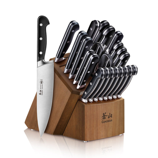 V2 Series 23-Piece Knife Block Set, Forged German Steel, Acacia Block, 1024128