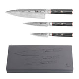 YARI Series 3-Piece Starter Knife Set with Ash Wood Box, X-7 Damascus Steel, 501356