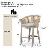 PURPLE LEAF Counter Stools Bar Stools Rattan Bar Stools Wicker Bar Chairs Woven Aluminum Barstools with Back and Cushions