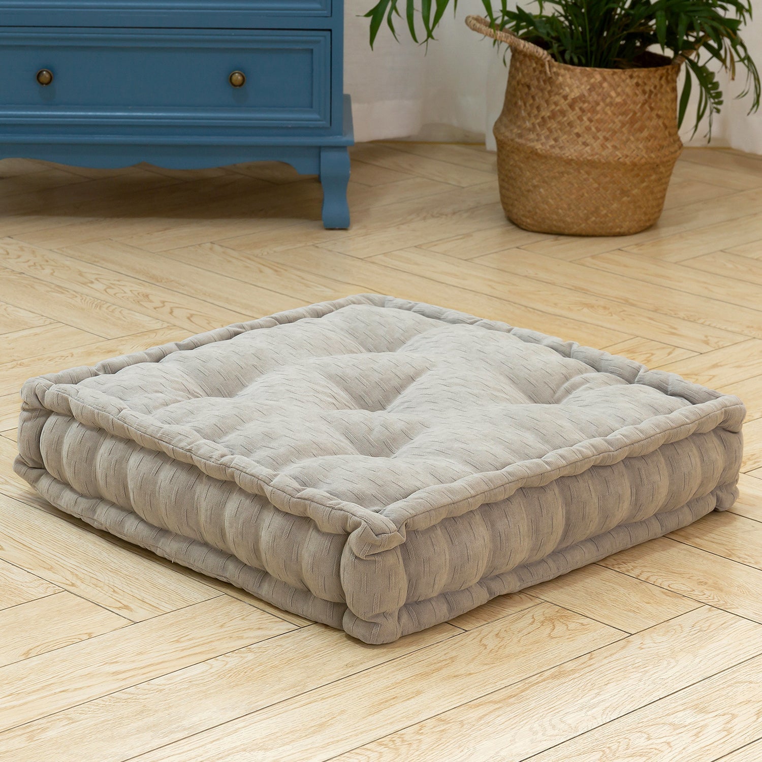 MAXYOYO Square Chenille Floor Pillow, Light Grey, 20"x20"x5.5"