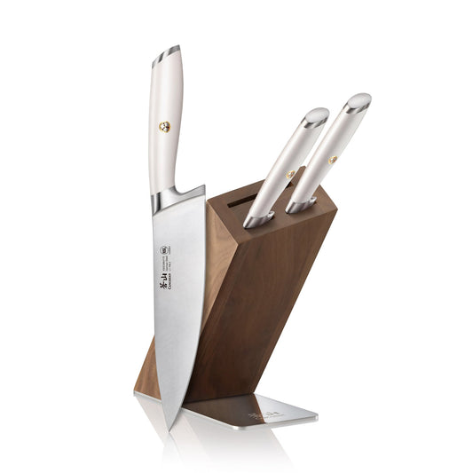 L1 Series 4-Piece Knife Block Set, White, Forged German Steel, HUA Acacia Block, 1026986