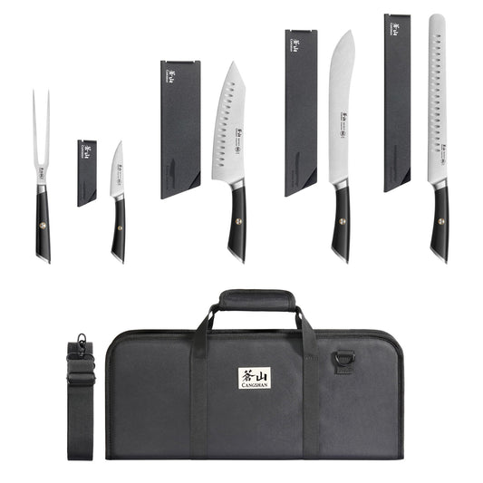 ELBERT Series 6-Piece BBQ Knife Kit with Black Knife Bag, Forged German Steel