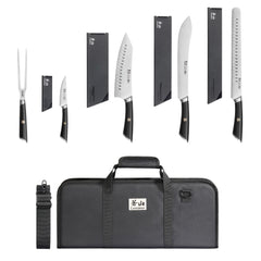 ELBERT Series 6-Piece BBQ Knife Kit with Black Knife Bag, Forged German Steel