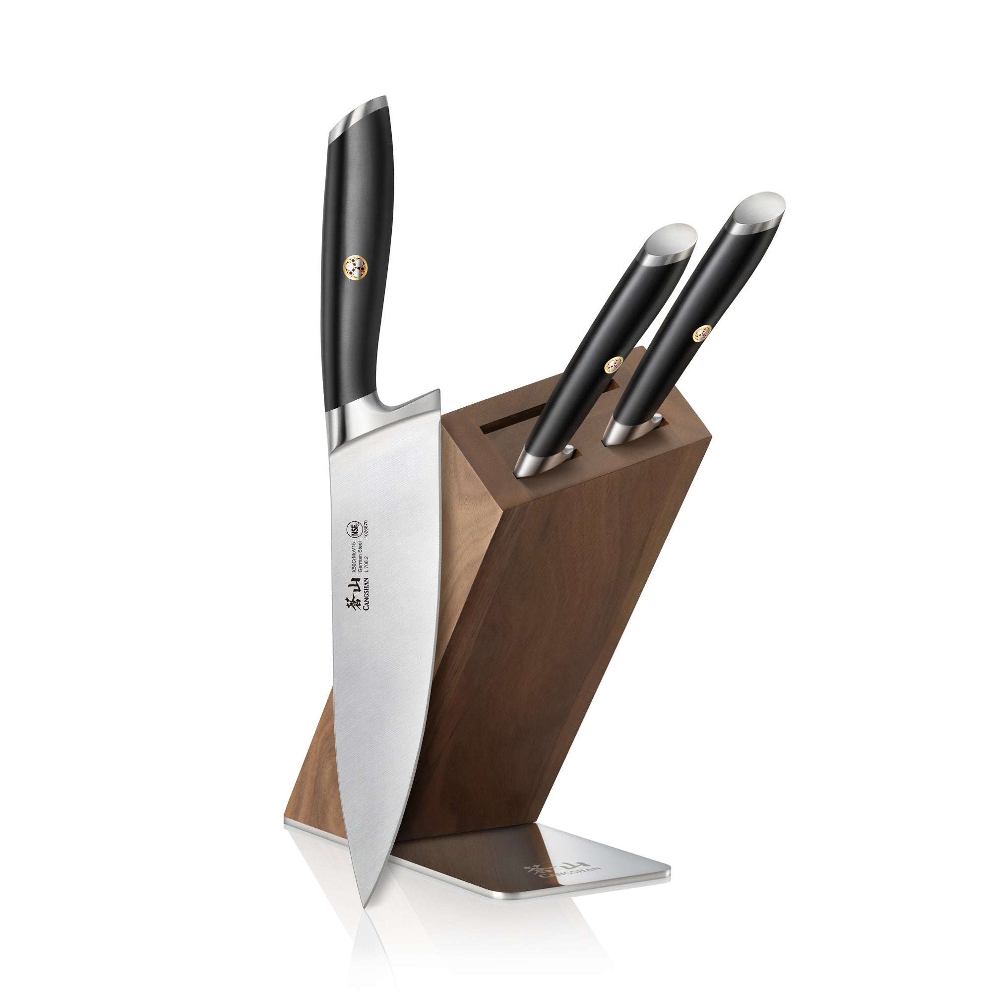 L Series 4-Piece Knife Block Set, Forged German Steel, HUA Acacia Knife Block, Black, 1026979