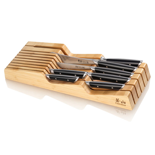 HELENA Series 8-Piece In-Drawer BBQ Knife Set, Forged German Steel, Bamboo Tray