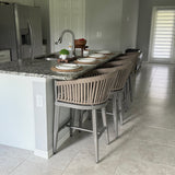 PURPLE LEAF Counter Stools Bar Stools Rattan Bar Stools Wicker Bar Chairs Woven Aluminum Barstools with Back and Cushions