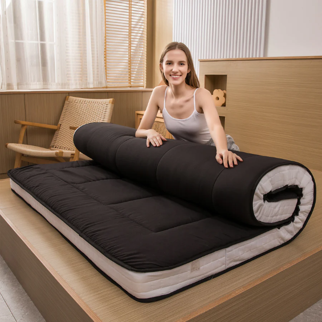 MAXYOYO Padded Japanese Floor Mattress, Black Foldable Roll Up Futon Mattress