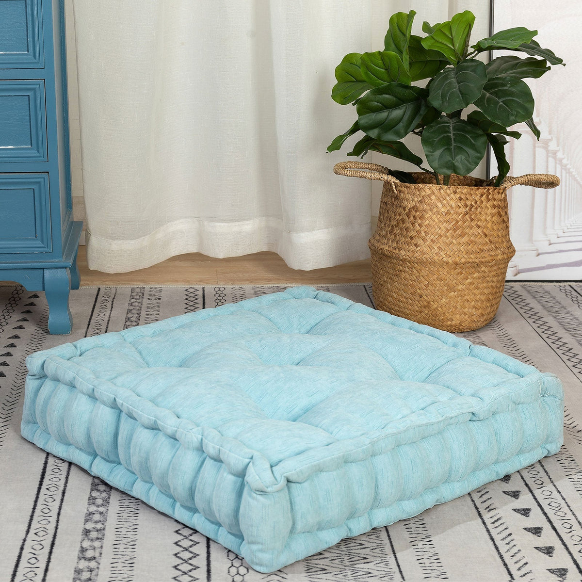 MAXYOYO Square Chenille Floor Pillow, Sky Blue, 20"x20"x5.5"