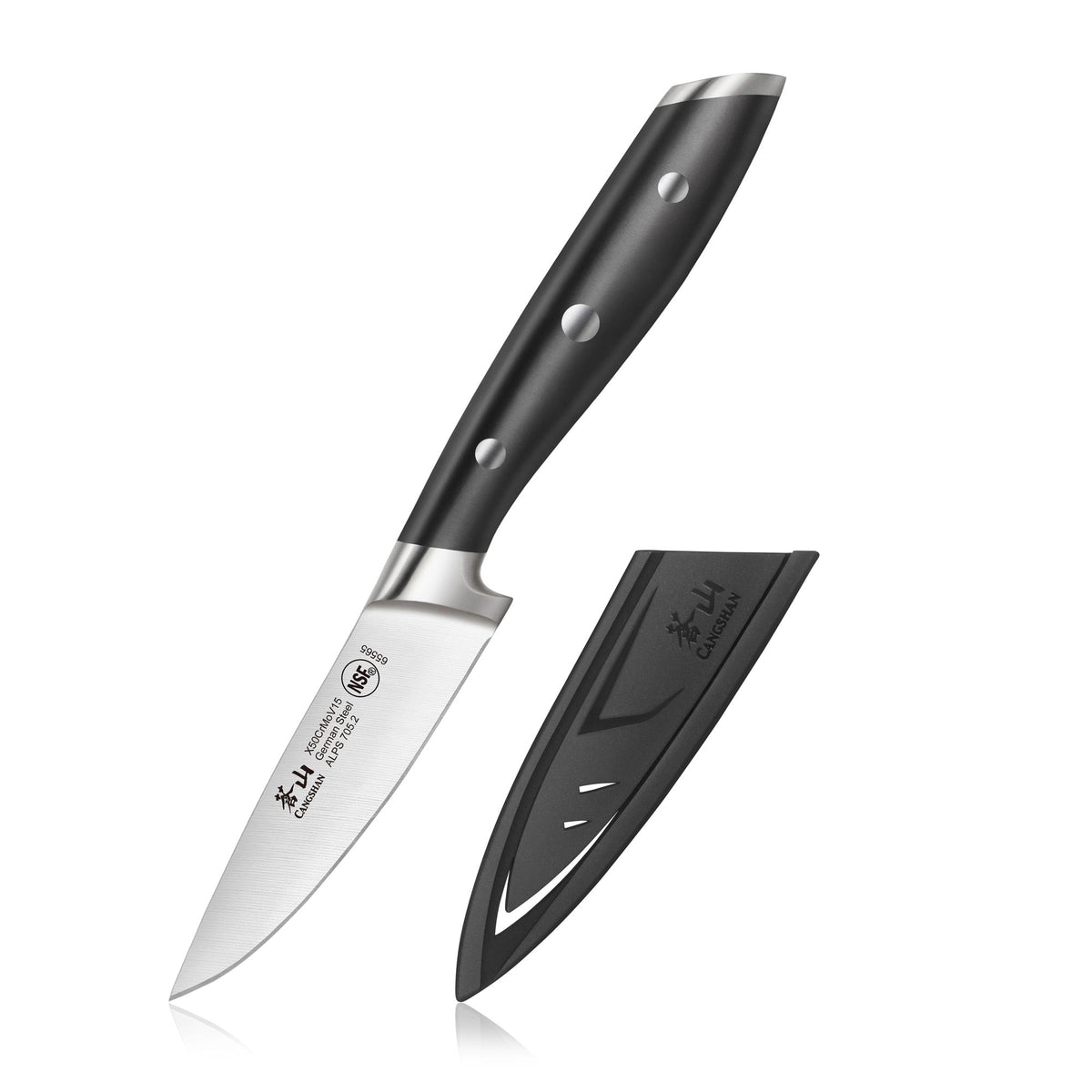 ALPS Series 3.5-Inch Paring Knife with Sheath, Forged German Steel, Black, 502766