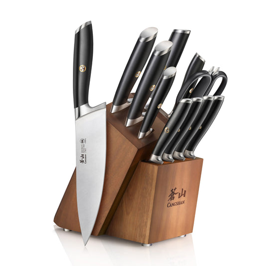 L & L1 Series 12-Piece Knife Block Set with 4 Steak Knives, Forged German Steel