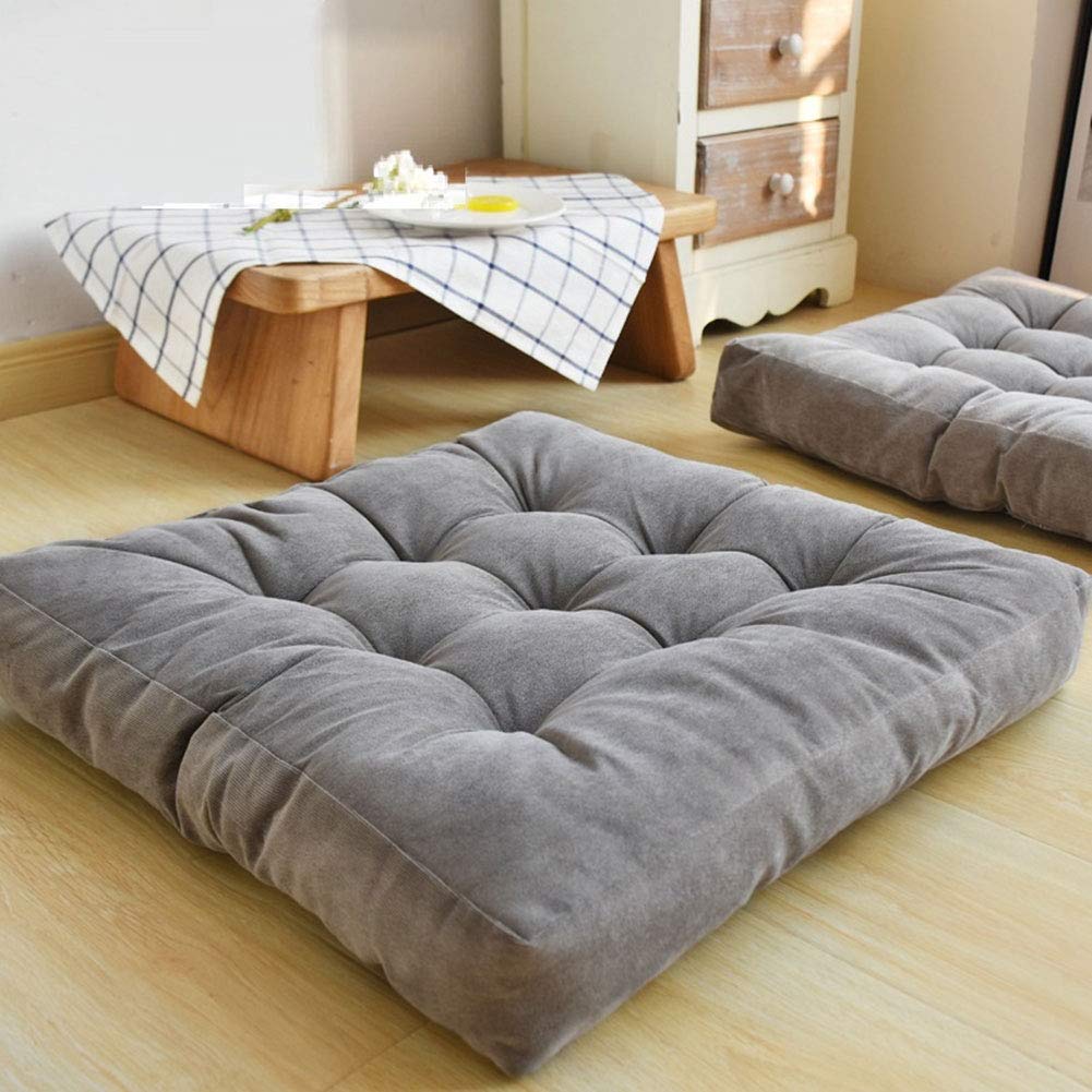 MAXYOYO Floor Pillow, Grey Square Tufted Seat Cushion, 22x22 inch