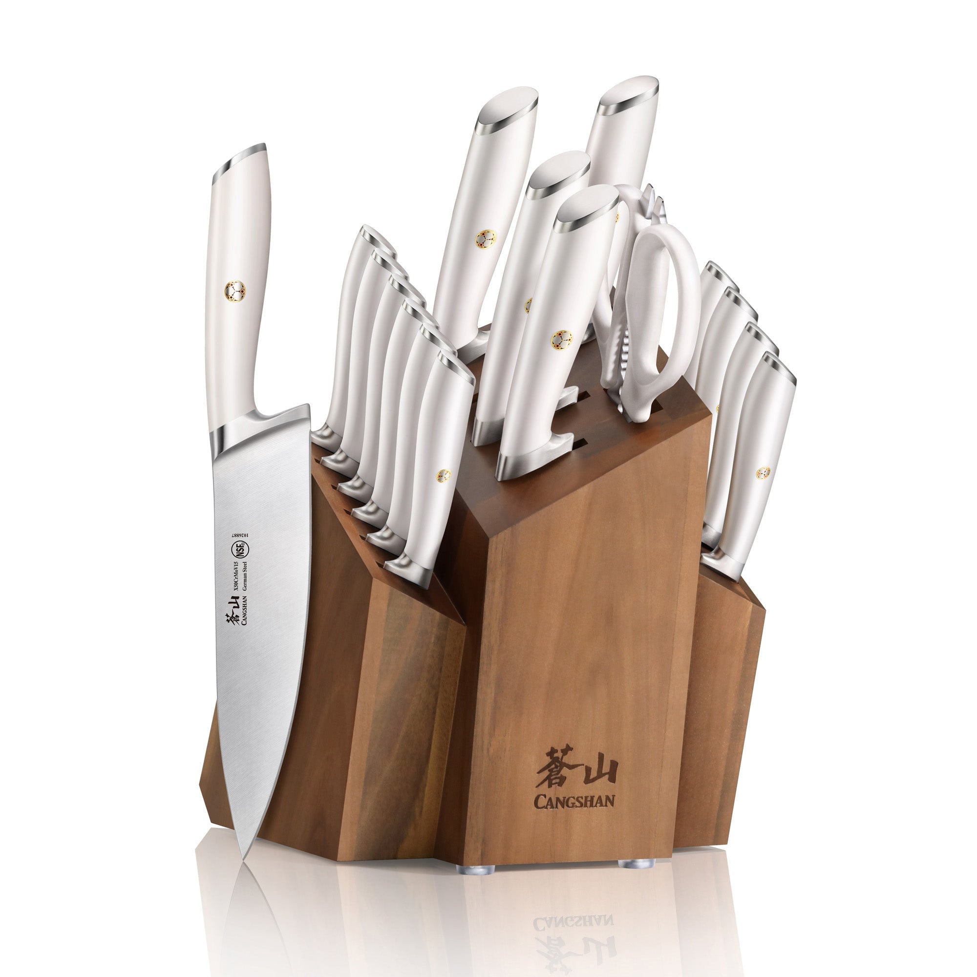 L1 Series 17-Piece SHAN Knife Block Set, White, Forged German Steel, 1026856