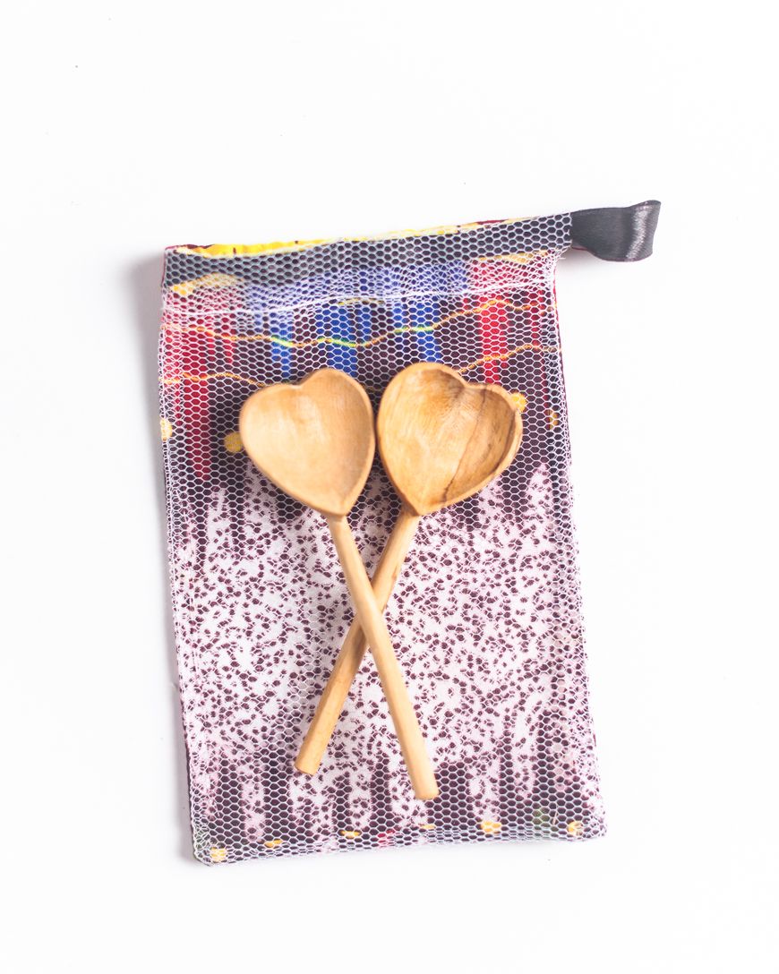 Olive Wood Heart Teaspoon Pair