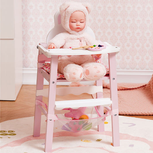 ROBUD Wooden Baby Doll High Chair Pink