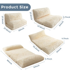 MAXYOYO Bean Bag Folding Floor Sofa Bed, Faux Fur Foam Filling Wall Couch Sleeper Chairs, Beige