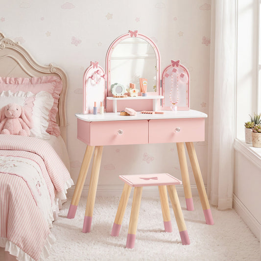 ROBUD Kids Vanity Table and Chair Set - Pink
