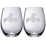 Set of 2 Dog Daschund Stemless Wine Glasses