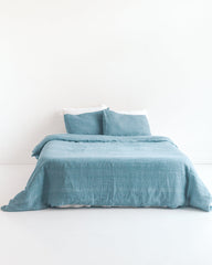 Linen Duvet Cover Set - Denim Blue