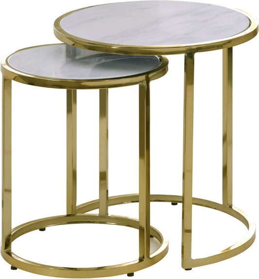 Massimo Nesting End Tables Set - Contemporary Faux Marble with Gold Steel Legs for Space-Saving Style