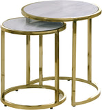 Massimo Nesting End Tables Set - Contemporary Faux Marble with Gold Steel Legs for Space-Saving Style