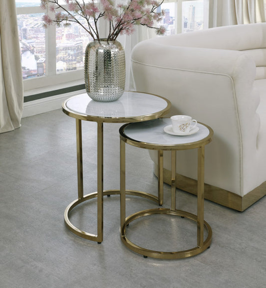 Massimo Nesting End Tables Set - Contemporary Faux Marble with Gold Steel Legs for Space-Saving Style