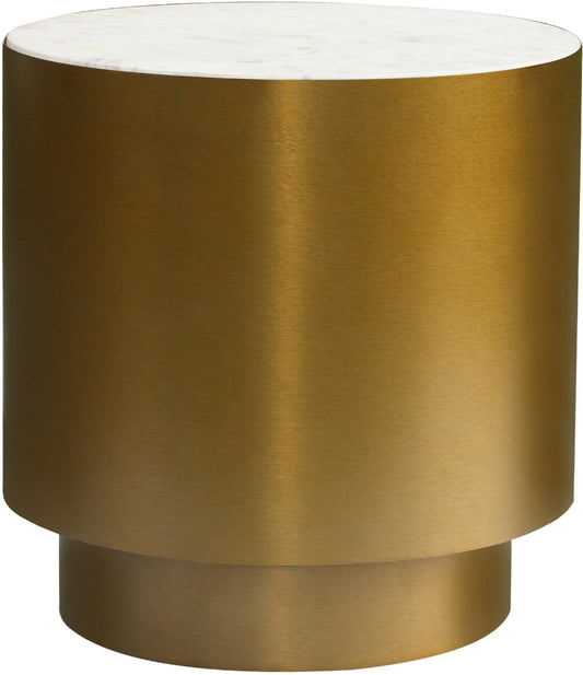 Presley Contemporary End Table with Genuine Marble Top & Brushed Gold Metal Base for Chic Decor