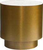 Presley Contemporary End Table with Genuine Marble Top & Brushed Gold Metal Base for Chic Decor