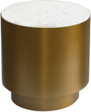 Presley Contemporary End Table with Genuine Marble Top & Brushed Gold Metal Base for Chic Decor
