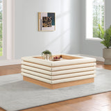 Rory Coffee Table - Contemporary Oak Veneer Design with Stylish Vegan Leather Accents, 39"x39"