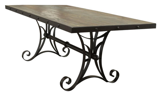 Iron Base Dining Table - Rustic Antique Multicolor Pine Wood