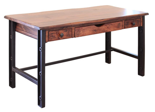 3 Drawer Desk - Parota Wood with Metal Details
