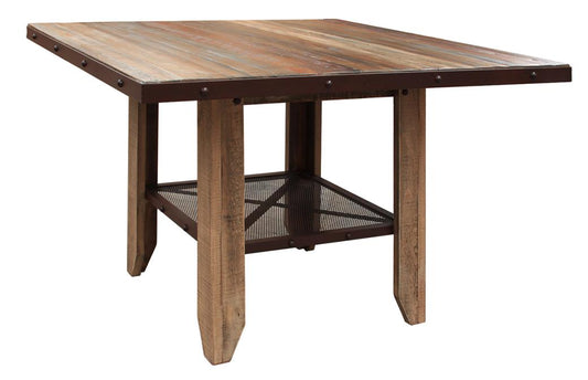 52" Counter Height Table - Rustic Antique Multicolor Solid Pine