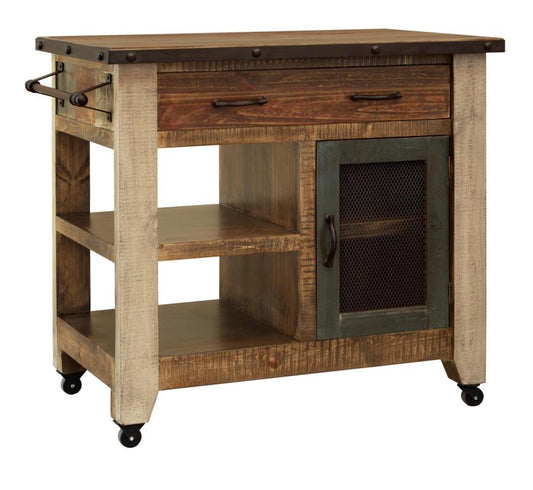 1 Drawer 1 Mesh Door Kitchen Island - Rustic Antique Multicolor
