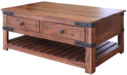 4 Drawer Cocktail Table | Parota Wood with Metal Details