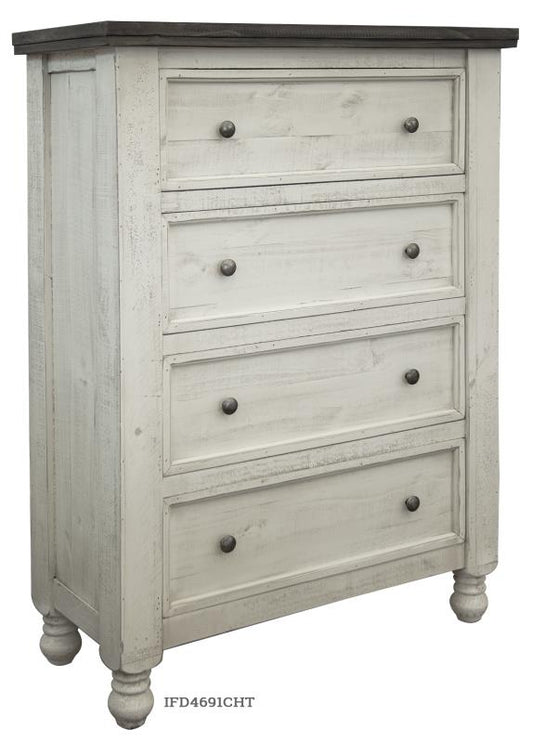 4 Drawer Chest - Farmhouse White Pine Wood Dresser