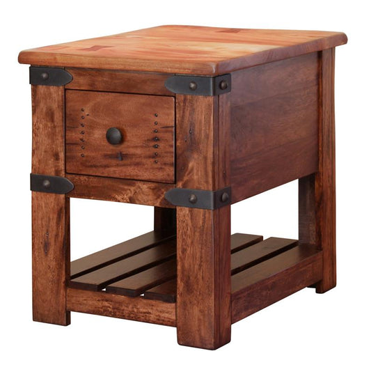 1 Drawer Chairside Table - Parota Wood with Metal Details