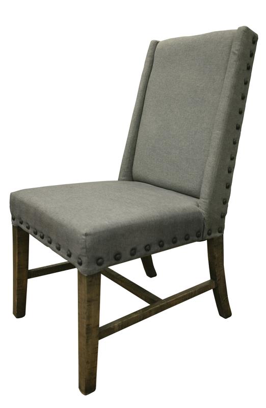 Loft Brown Wooden Dining Chair - Solid Pine with Grey Upholstery