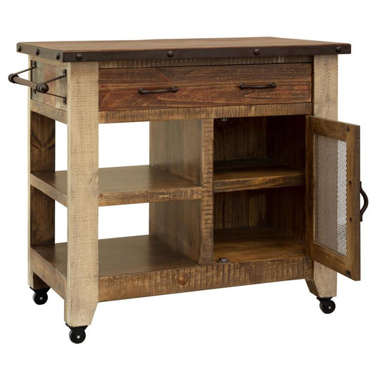 1 Drawer 1 Mesh Door Kitchen Island - Rustic Antique Multicolor