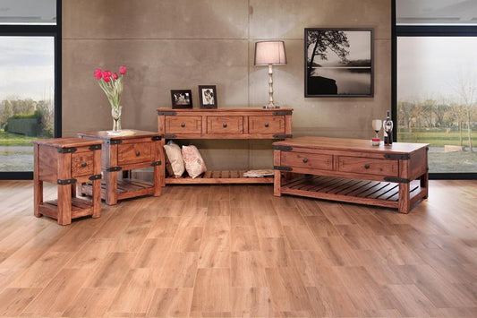 4 Drawer Cocktail Table | Parota Wood with Metal Details