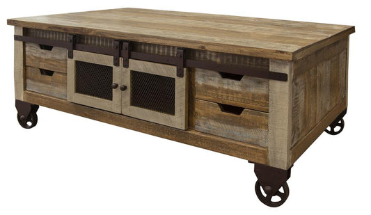 8 Drawer 4 Doors Cocktail Table - Antique Solid Pine Wood