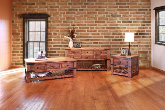 6 Drawer Cocktail Table - Parota Wood with Metal Details