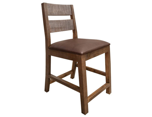 Wooden Barstool - Solid Pine with Faux Leather | Rustic Charm