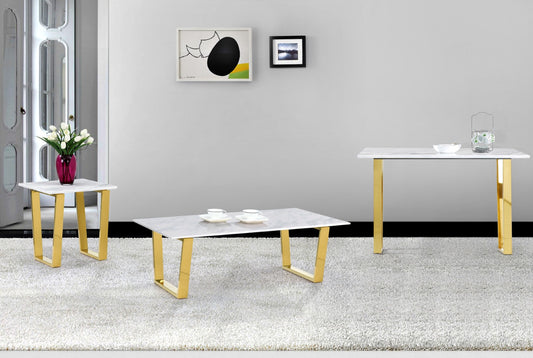 Cameron Contemporary Coffee Table – Stunning Gold Stainless Steel Frame & Genuine Stone Top Design