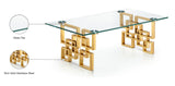 Pierre Contemporary Coffee Table with Gold Stainless Steel Base and Thick Glass Top for Glam Style