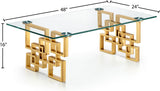 Pierre Contemporary Coffee Table with Gold Stainless Steel Base and Thick Glass Top for Glam Style